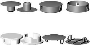 Plastic protection elements for furniture fittings