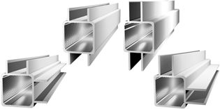 Square aluminium profile with 2 double wings