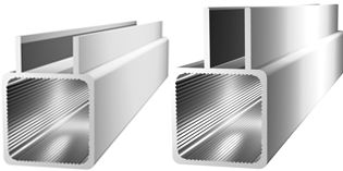 Square aluminium profile with double wing